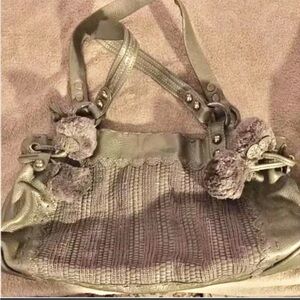 Isabella Fiore Woven bag with Pompom.